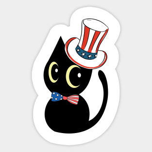 Funny black cat is ready for independence day Sticker